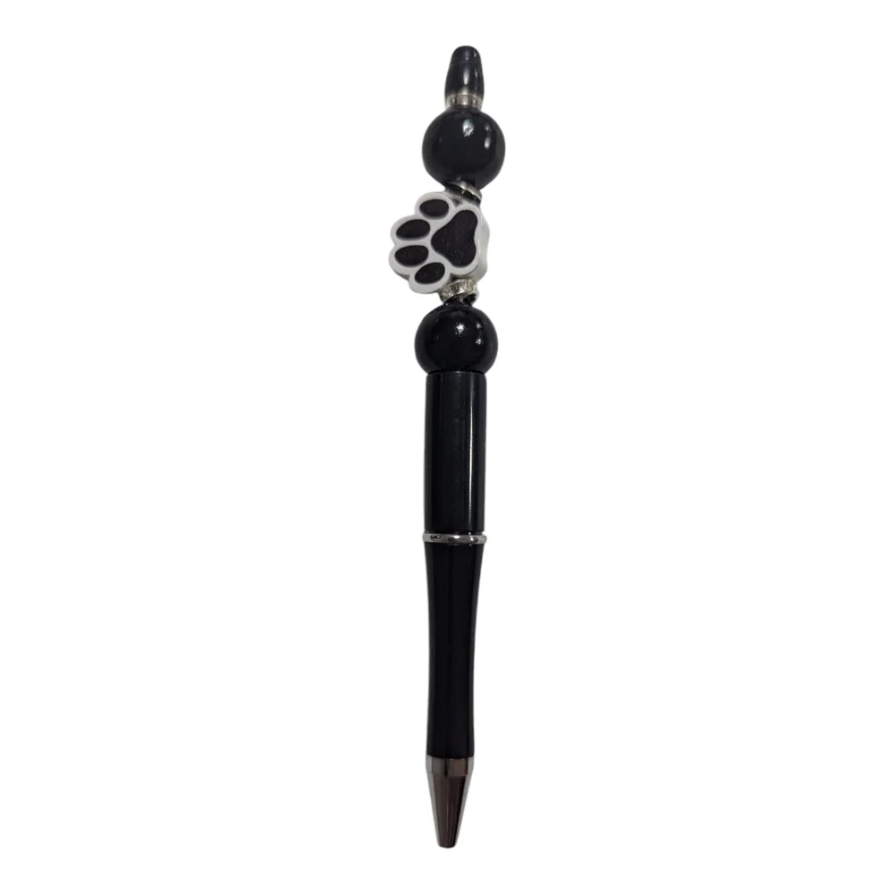Hand Crafted black Paw Print Beaded Pen rhinestones Ball Point NEW